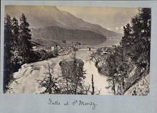 Suisse, Saint Moritz, les chutes d'eau et le pont de bois. Vintage albumen 