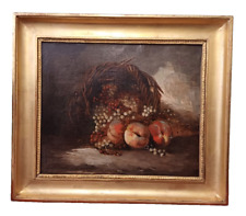 tableau HST nature morte pêches et groseilles XIX - XX style Brunel de Neuville
