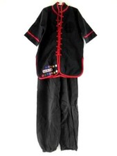 Vintage Jeunes Kung Fu Costume Ensemble Noir Rouge Bord Taille S D'Occasion