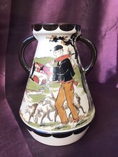 SUPERBE VASE 2 POIGNÉES EN GRÈS DÉCOR BASQUE SIGNÉ GAITAUD