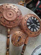 lot 3 pieces  cuivre Chauffeuse Décorative , pendule ,poubelle de table