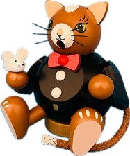 Bois Caractère de Fumée Chat Avec Souris Assis Hauteur 13cm