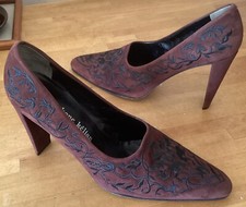 Escarpins Stéphane Kelian Daim Marron Brodé Noir 39,5 Talon 10 Cm 