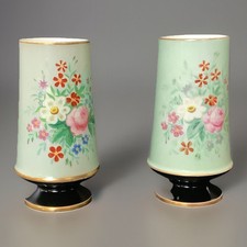 Paire De Vases Porcelaine De Paris XIXe Décor Fleurs 