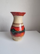 vase en céramique vernissée  rouge et vert numéroté  années 60 - vintage