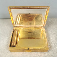 POUDRIER en Metal DORE Pour MAQUILLAGE Circa 1950 Makeup Miroir Poche D28