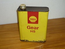 BIDON  HUILE GARAGE  SHELL GEAR HS    ancien belle patine vintage