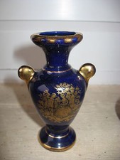 VASE LIMOGES BLEU DE FOUR COUPLE FRAGONARD DORE  9 cm haut
