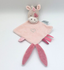 Doudou plat Jade la licorne rose beige NATTOU coeur argent arbre attache tétine