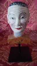 Tête de Marionnette en bois sculpté, boite a vœux Asie.