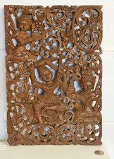 Sculpture Panneau Bas relief Déesse bois massif  Thailande Birmanie Indonésie