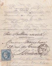 lettre par Ballon Monté,Le Celeste Posté bureau des Batignolles paris,28 09 1870