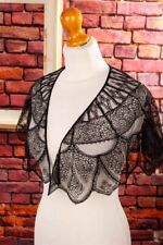 Cape Vintage Antique En Dentelle Noir Brodé Victorien Taille Unique