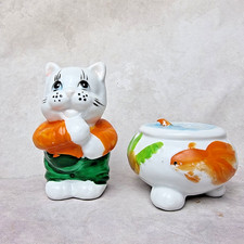 Duo Salière Poivrière Chat en Céramique - Aquarium Poisson - original