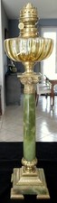 Ancienne Lampe à Pétrole, Colonne  Corinthienne  Onyx et Bronze réservoir Irisé