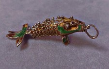 Ancien pendentif Poisson argent articulé émaillé VTG silver articuled fish Noel