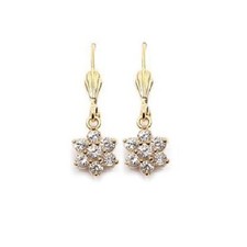 Boucles d'oreilles Dormeuse Fleur Diamant Cz 30mm Plaqué Or 18K de Dolly-Bijoux