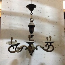 lustre hollandais en bronze à pans coupés patine original six bras de lumière . 