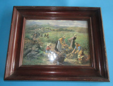 tableau chromo sur tole  a paysage encadré enamel chromo on tin