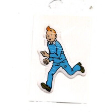Figurine Pégatinas. TINTIN en train de courir. Format 4 x 6,5 cm. STICKER. 1981