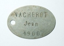 PLAQUE D'IDENTITE D'UN SOLDAT FRANCAIS CLASSE 1900