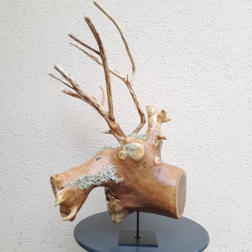 Sculpture élan bois - sculpture, en