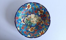 LONGWY - Plat creux rond chantourné en faïence et émaux cloisonnés