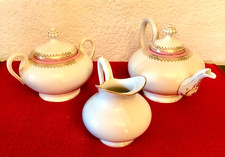 SERVICE A THE EN PORCELAINE BLANCHE ORNEE DE ROSE ET OR