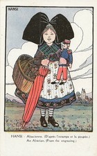 CARTE POSTALE FANTAISIE FOLKLORE COSTUME ALSACIENNE ILLUSTRATEUR HANSI 