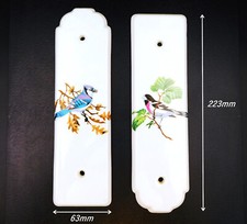 Paire de plaque de propreté en porcelaine de Paris,déco oiseaux, plaque de porte