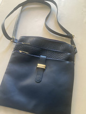 VINTAGE SAC À MAIN FAUX  CUIR MARINE MULTI-POCHES PORTÉ ÉPAULE BANDOULIÈRE