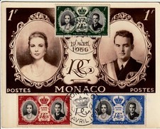 CARTE MONACO 19 AVRIL 1956 MARIAGE du Prince RAINIER DE MONACO et de GRACE KELLY