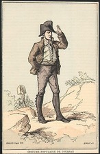 Ancienne gravure aquarellée costume populaire Coursan Aude Occitanie