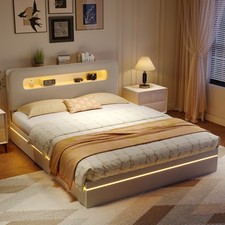 Lit Double Rembourré avec Rangement 140x200, lit capitonné, avec Lumières LED