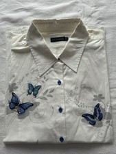 MISE AU GREEN Superbe Chemisier Femme Manches Longues Blanc Brodé Papillons T 5