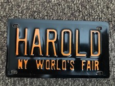 1964 New York NY World’s Fair HAROLD bicycle bike name mini license plate UNUSED