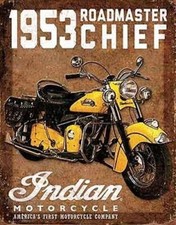 PLAQUE DECORATIVE MOTO INDIAN -ROADMASTER CHIEF1953-30 X 20 CM--DECO US VINTAGE