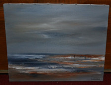 Tableau Huile Marine Baptiste BALZANO Bretagne Plage Bord mer Calme Breton 41x33