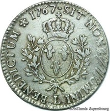C3589 Rare Ecu Louis XV au bandeau 1767 L Bayonne Argent -> Offre
