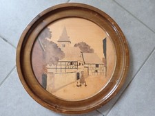 Tableau Spindler. Marqueterie d'Alsace animée par alsacienne et animaux