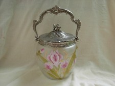 SEAU A BISCUITS EN VERRE EMAILLE ET REGULE ARGENTE,IRIS,ART NOUVEAU