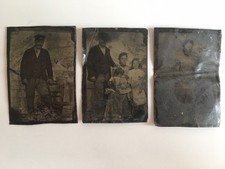 3x ANCIEN ferrotypes PHOTO sur métal portrait de famille XIXe
