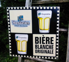 PLAQUE EMAILLEE Bière belge HOEGAARDEN TRES BON ETAT MADE In FRANCE AFFAIRE