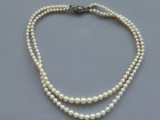 collier ancien double rang fermoir argent poinçon 37gr 40cm perles imitation 
