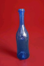 Grande Bouteille / Vase Signé BIOT Verre Bullé Bleu 40cm
