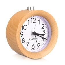 Réveil analogique en bois naturel - Horloge à aiguilles avec snooze et lumière