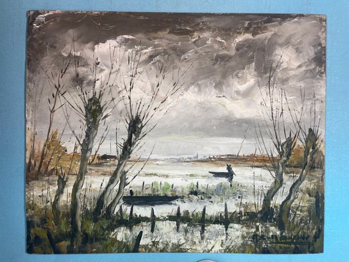 Tableau huile isorel marais - tableau,