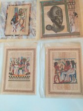 lot de 4 cartes de voeux avec papyrus égyptien inséré avec scène pharaonique