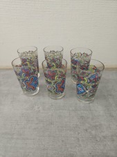 Lot de 6 verres à liqueur vintage décor rétro coloré années 70/80 – Motif
