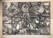 Aristide CAILLAUD 1901-1990.La Sainte Famille Nativité,1966.lithographie signée